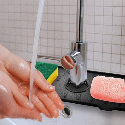 2Pcs Kitchen Sink Splash Guard Silicone Faucet Water Splash Catcher Mat - Black