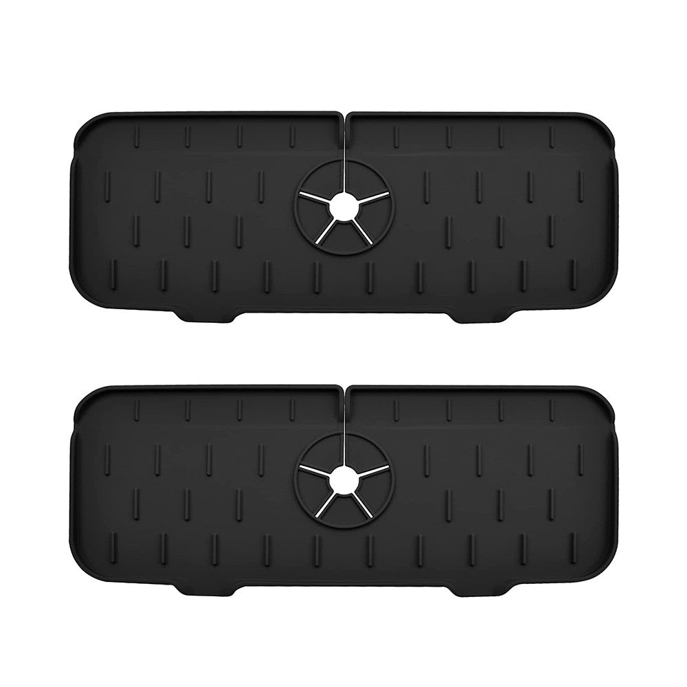 2Pcs Kitchen Sink Splash Guard Silicone Faucet Water Splash Catcher Mat - Black