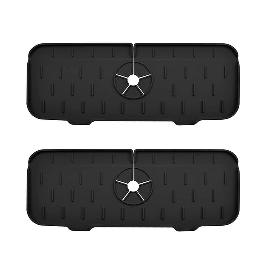 2Pcs Kitchen Sink Splash Guard Silicone Faucet Water Splash Catcher Mat - Black