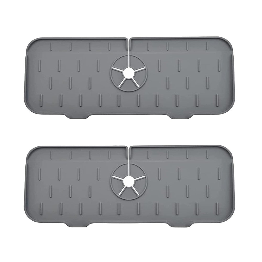 2Pcs Kitchen Sink Splash Guard Silicone Faucet Water Splash Catcher Mat - Grey
