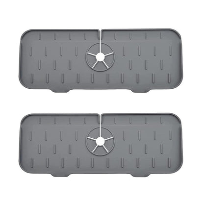 2Pcs Kitchen Sink Splash Guard Silicone Faucet Water Splash Catcher Mat - Grey