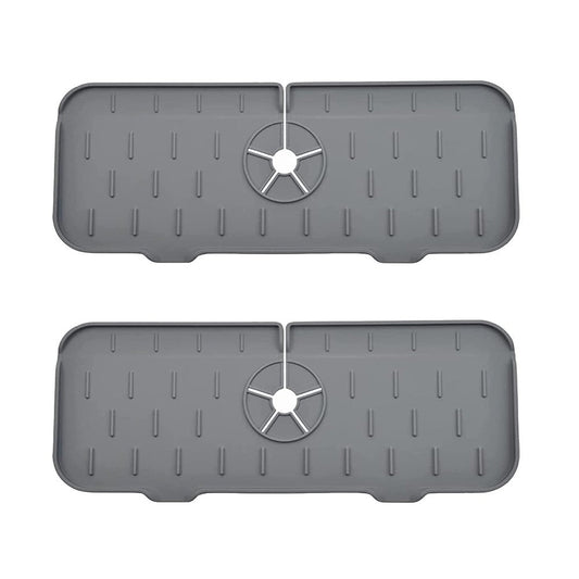 2Pcs Kitchen Sink Splash Guard Silicone Faucet Water Splash Catcher Mat - Grey
