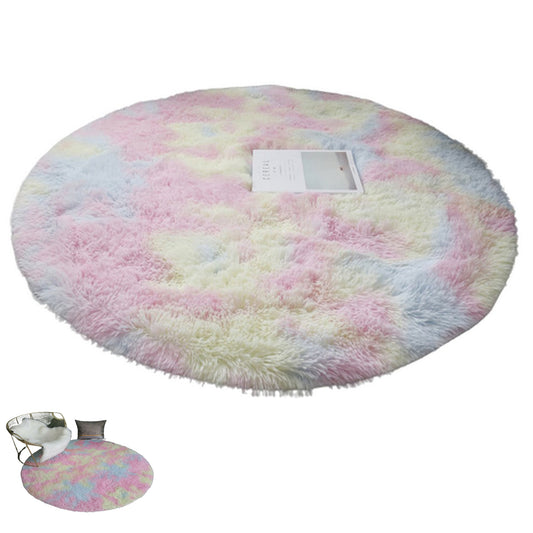 Rainbow Rug Tie Dyed Plush Round Mat Non-Slip Colorful Floor Carpet for Bedroom Nursery Home Decor -Rainbow