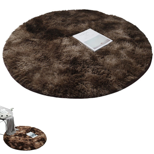 Rainbow Rug Tie Dyed Plush Round Mat Non-Slip Colorful Floor Carpet for Bedroom Nursery Home Decor -Coffee