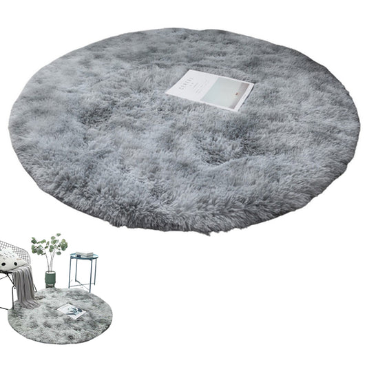 Rainbow Rug Tie Dyed Plush Round Mat Non-Slip Colorful Floor Carpet for Bedroom Nursery Home Decor -Grey