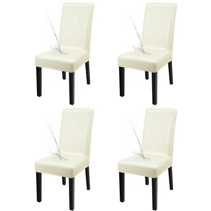 4 Pcs Solid PU Leather Home Dining Chair Covers Beige