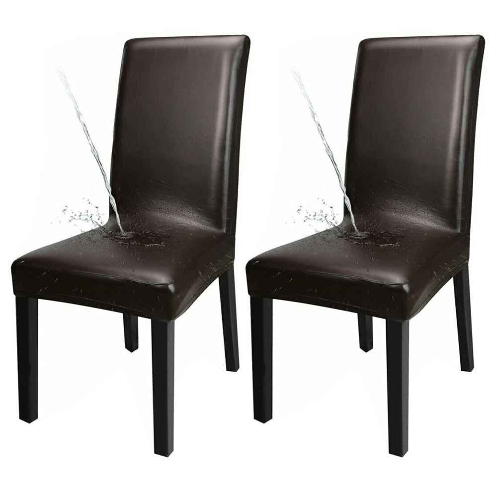 Chair Cover 4-Pack Waterproof PU Leather Dining Chair Covers Chair Slipcover -Brown