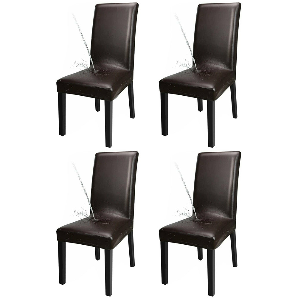 Chair Cover 4-Pack Waterproof PU Leather Dining Chair Covers Chair Slipcover -Brown
