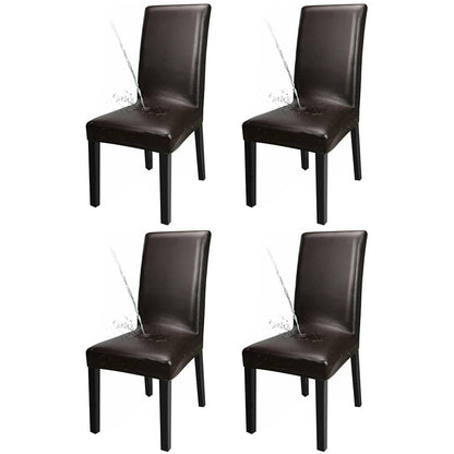 Chair Cover 4-Pack Waterproof PU Leather Dining Chair Covers Chair Slipcover -Brown