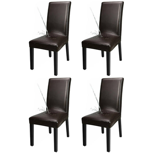 Chair Cover 4-Pack Waterproof PU Leather Dining Chair Covers Chair Slipcover -Brown