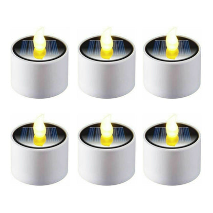 6Pcs Solar Powered LED Flickering Flameless Candle Tea Light Energy Saving Lamp Lantern
