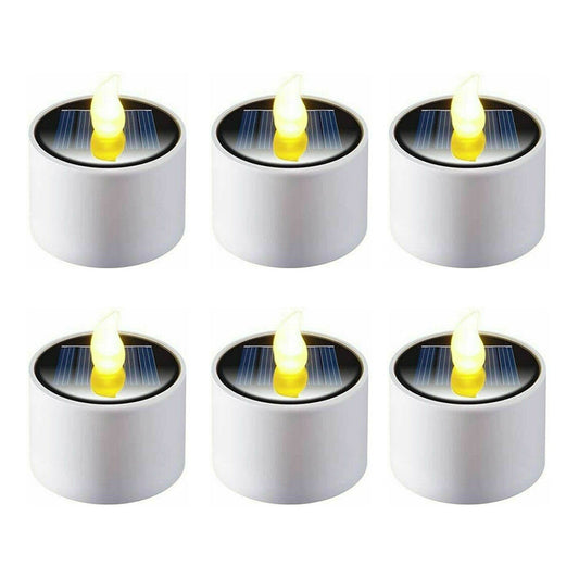 6Pcs Solar Powered LED Flickering Flameless Candle Tea Light Energy Saving Lamp Lantern