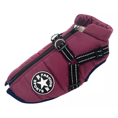 Dog Coat With Harness Winter Waterproof Reflective Warm Dog Coat-Purple