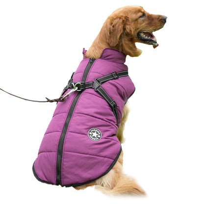 Dog Coat With Harness Winter Waterproof Reflective Warm Dog Coat-Purple