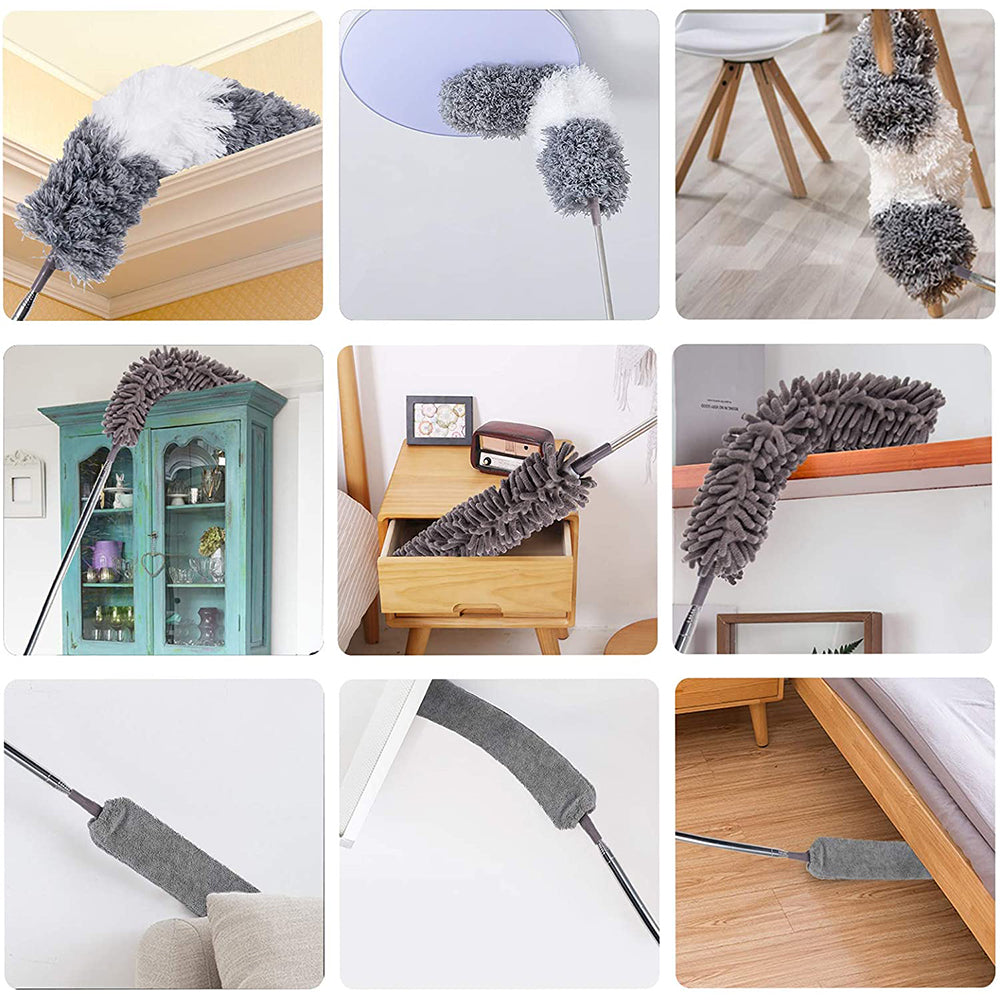 4pcs Set Microfibre Feather Duster Telescopic Bendable Dusters