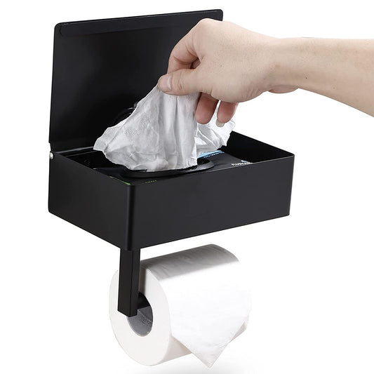 Toilet Paper Holder With Shelf Flushable Wipes Dispenser Fits For Bathroom Wipe Storage-Style 2