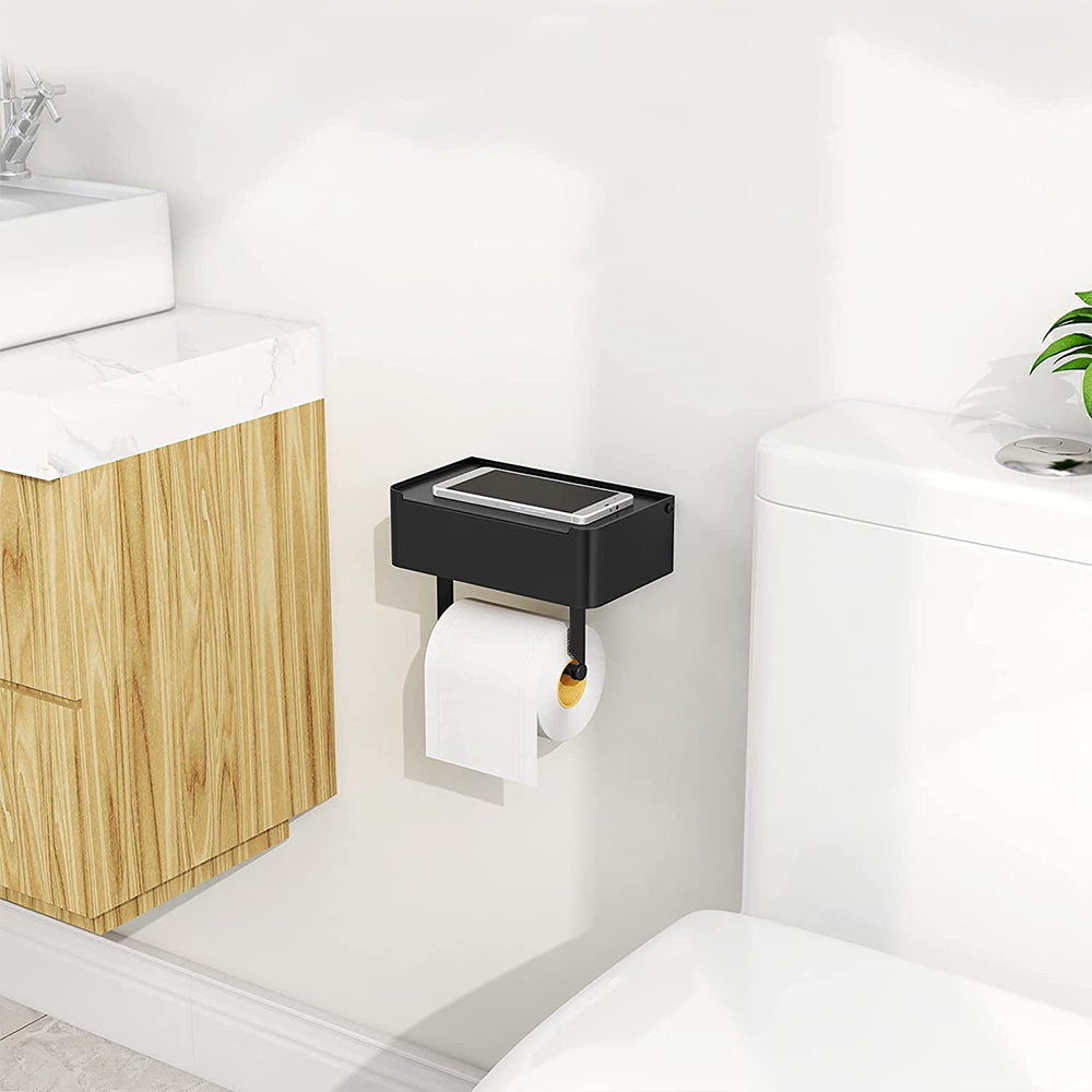 Toilet Paper Holder With Shelf Flushable Wipes Dispenser Fits For Bathroom Wipe Storage-Style 2