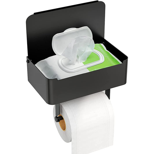 Toilet Paper Holder With Shelf Flushable Wipes Dispenser Fits For Bathroom Wipe Storage-Style 1