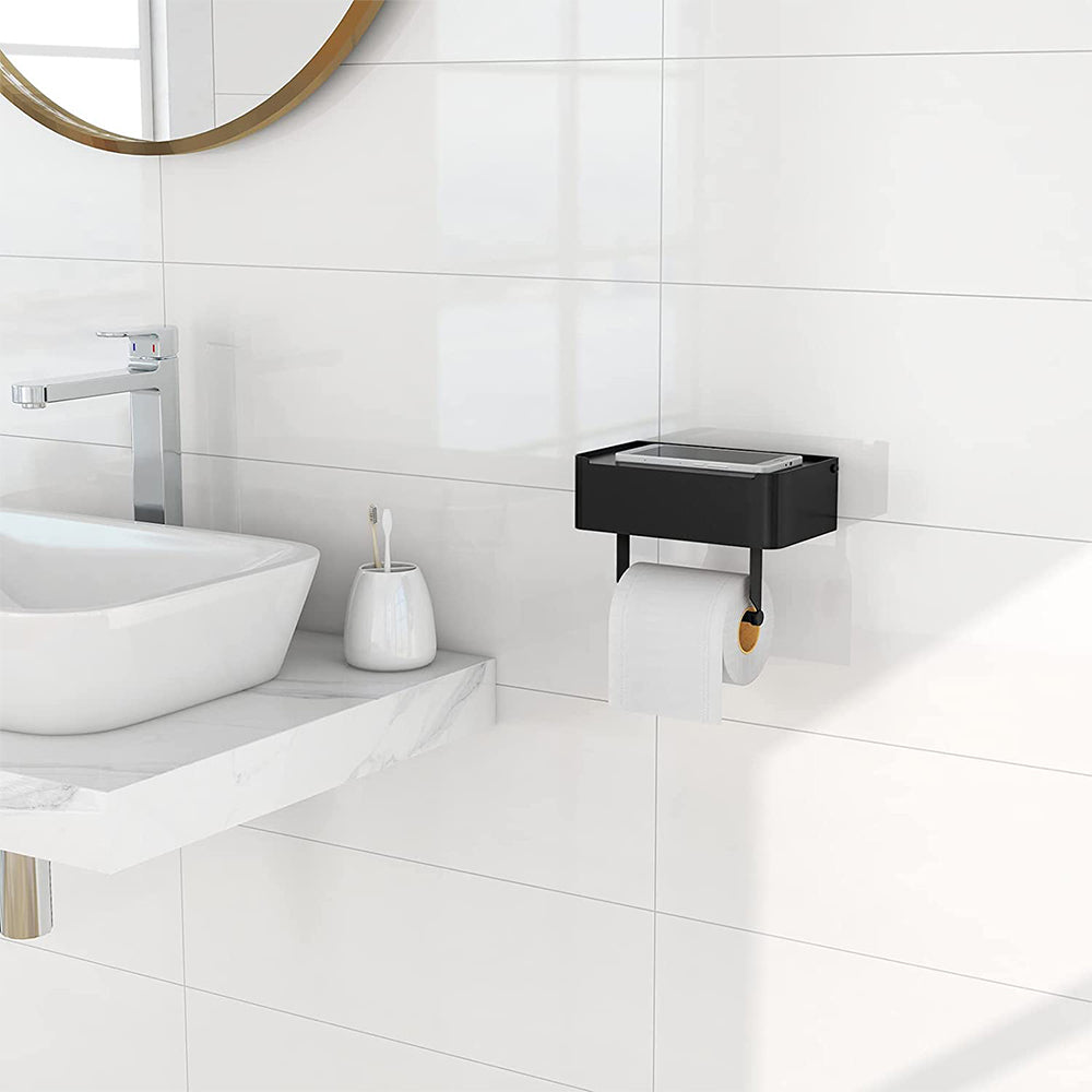 Toilet Paper Holder With Shelf Flushable Wipes Dispenser Fits For Bathroom Wipe Storage-Style 2