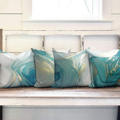 4 Pcs Set Marble Texture Turquoise and Gold Silver Pillow Covers