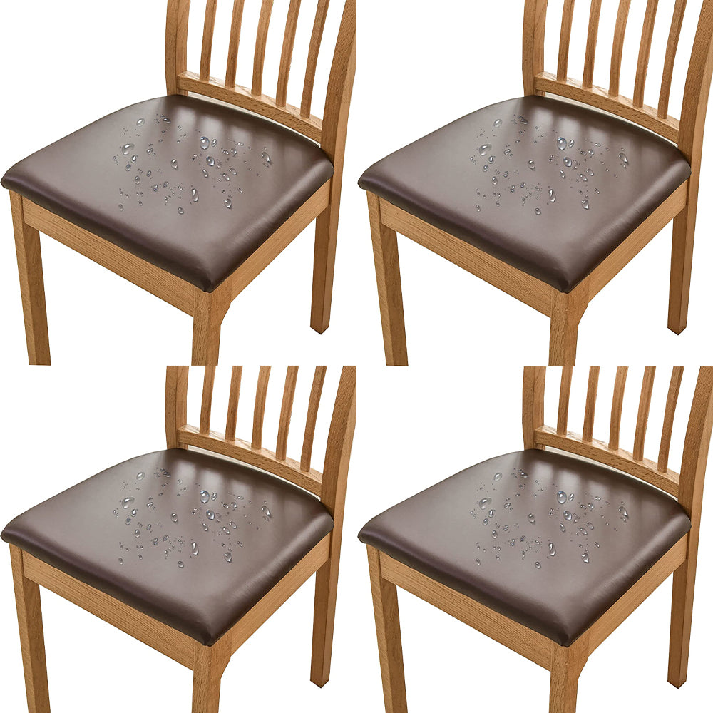 Chair Cover 4pcs PU Leather Stretch Chair Seat Cover Solid Waterproof Oilproof Dining Chair Slipcover Protector - Coffee
