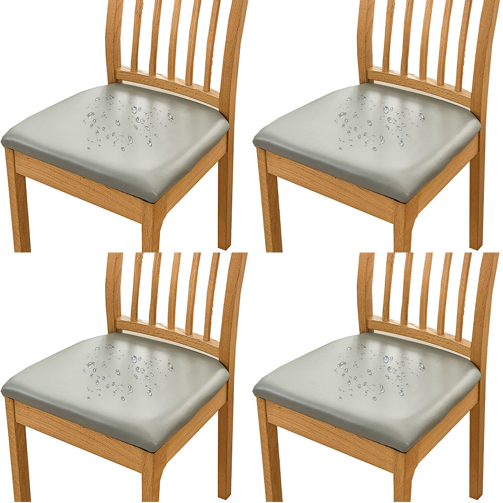 Chair Cover 4pcs PU Leather Stretch Chair Seat Cover Solid Waterproof Oilproof Dining Chair Slipcover Protector - Grey