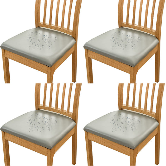 Chair Cover 4pcs PU Leather Stretch Chair Seat Cover Solid Waterproof Oilproof Dining Chair Slipcover Protector - Grey