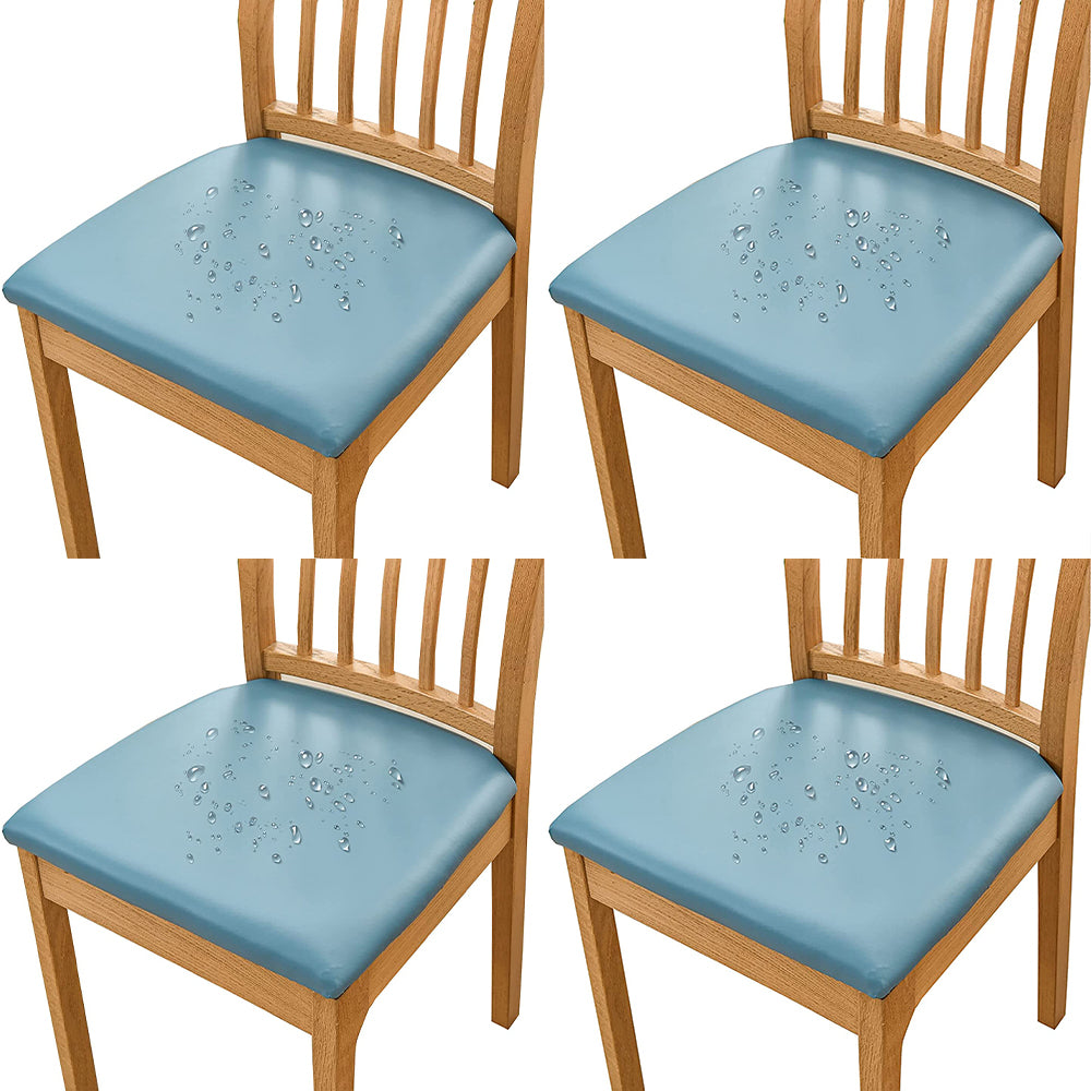 Chair Cover 4pcs PU Leather Stretch Chair Seat Cover Solid Waterproof Oilproof Dining Chair Slipcover Protector - Blue