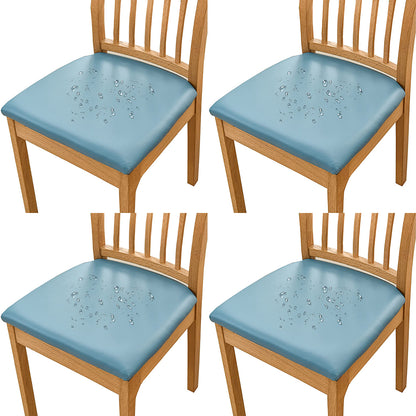 Chair Cover 4pcs PU Leather Stretch Chair Seat Cover Solid Waterproof Oilproof Dining Chair Slipcover Protector - Blue