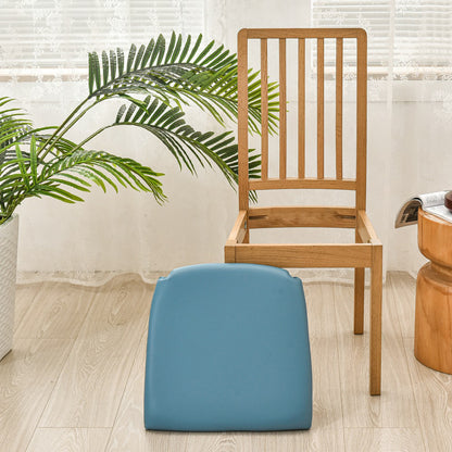 Chair Cover 4pcs PU Leather Stretch Chair Seat Cover Solid Waterproof Oilproof Dining Chair Slipcover Protector - Blue