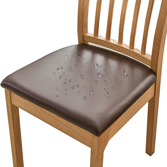 Chair Cover PU Leather Stretch Chair Seat Cover Solid Waterproof Oilproof Dining Chair Slipcover Protector - Coffee