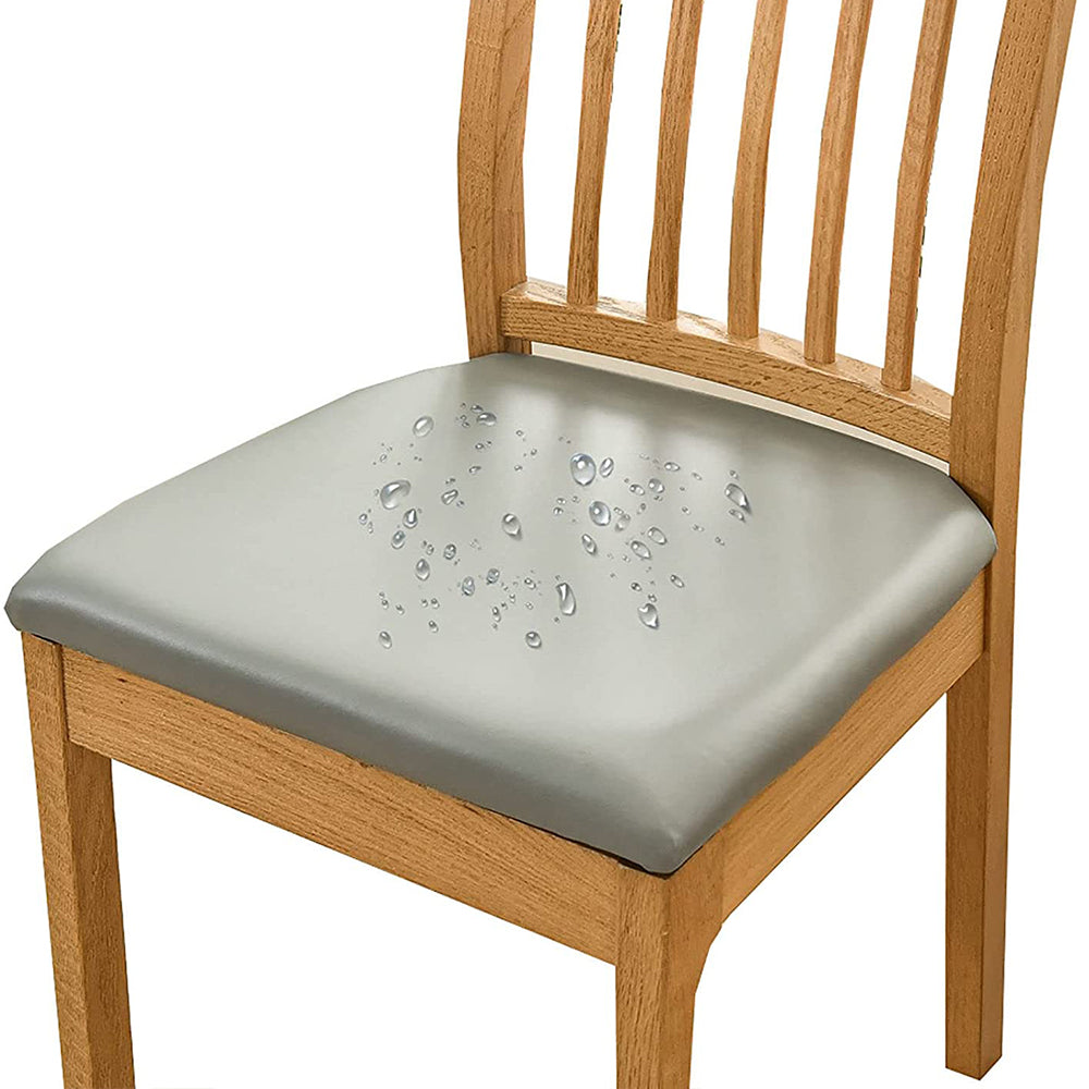 Chair Cover PU Leather Stretch Chair Seat Cover Solid Waterproof Oilproof Dining Chair Slipcover Protector - Grey