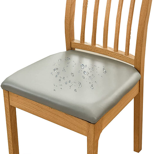 Chair Cover PU Leather Stretch Chair Seat Cover Solid Waterproof Oilproof Dining Chair Slipcover Protector - Grey