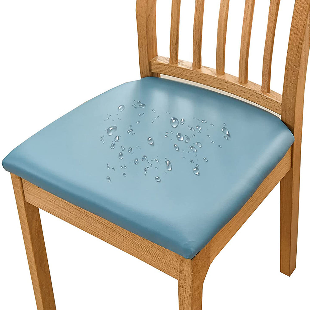 Chair Cover PU Leather Stretch Chair Seat Cover Solid Waterproof Oilproof Dining Chair Slipcover Protector - Blue