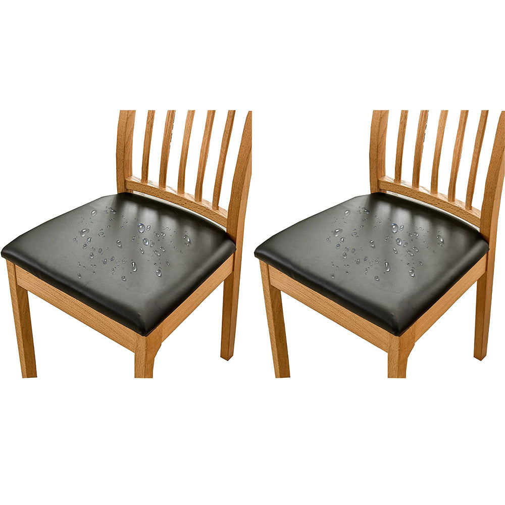 Chair Cover 2pcs PU Leather Stretch Chair Seat Cover Solid Waterproof Oilproof Dining Chair Slipcover Protector - Black