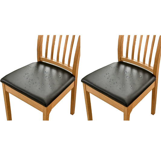 Chair Cover 2pcs PU Leather Stretch Chair Seat Cover Solid Waterproof Oilproof Dining Chair Slipcover Protector - Black