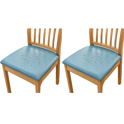 Chair Cover 2pcs PU Leather Stretch Chair Seat Cover Solid Waterproof Oilproof Dining Chair Slipcover Protector - Blue