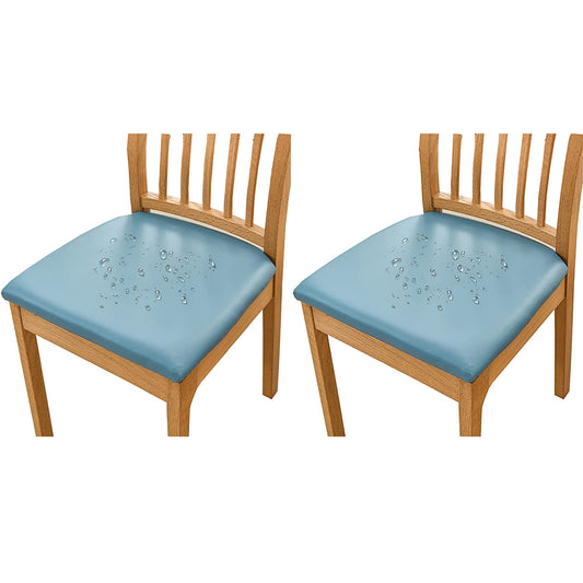 Chair Cover 2pcs PU Leather Stretch Chair Seat Cover Solid Waterproof Oilproof Dining Chair Slipcover Protector - Blue