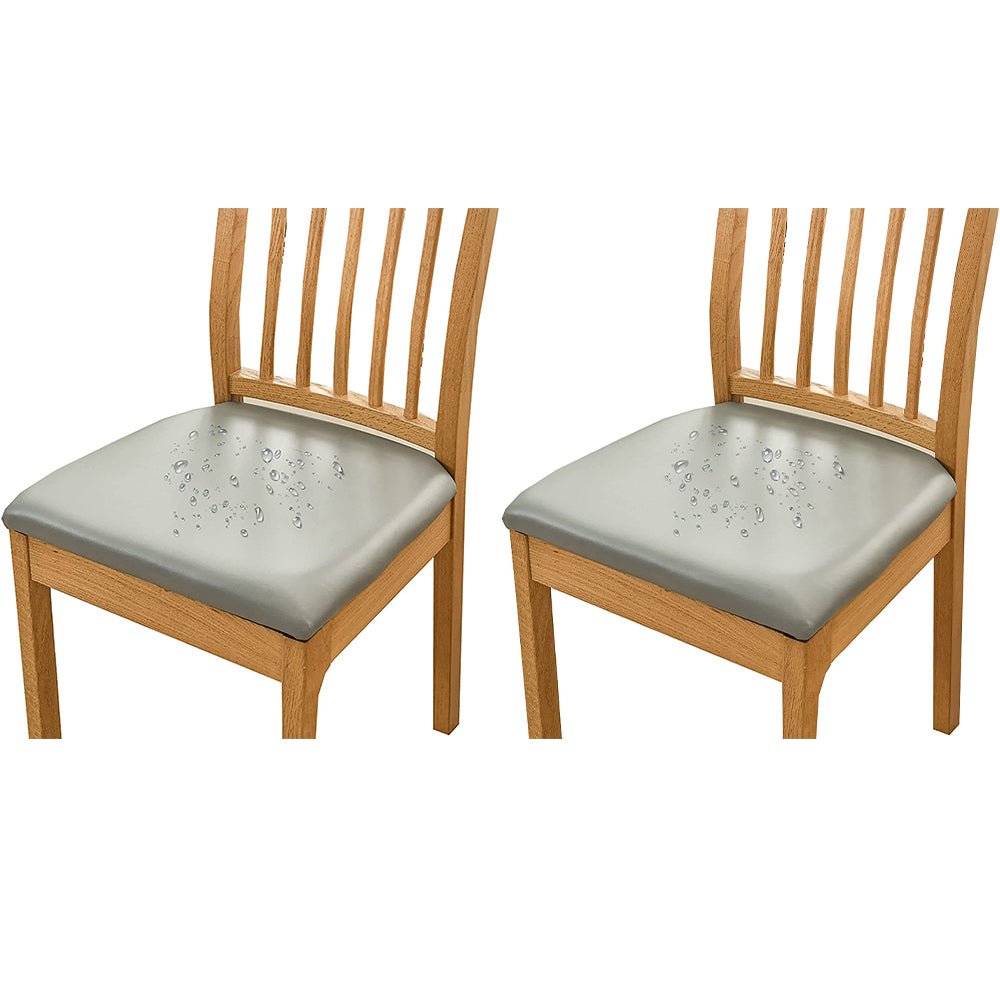 Chair Cover 2pcs PU Leather Stretch Chair Seat Cover Solid Waterproof Oilproof Dining Chair Slipcover Protector - Grey