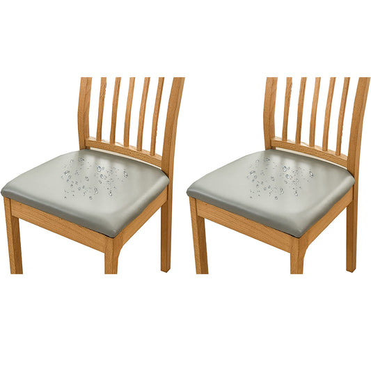 Chair Cover 2pcs PU Leather Stretch Chair Seat Cover Solid Waterproof Oilproof Dining Chair Slipcover Protector - Grey