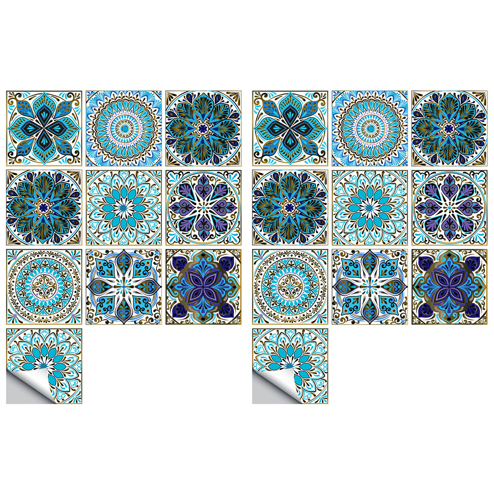 Wall Art 20pcs Moroccan Style Tile Wall Stickers Removable Decorative Kitchen Bathroom Stickers-Style 5
