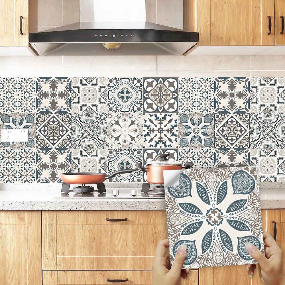 Wall Art 10pcs Moroccan Style Tile Wall Stickers Removable Decorative Kitchen Bathroom Stickers-Style 1