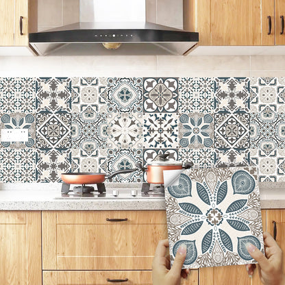 Wall Art 10pcs Moroccan Style Tile Wall Stickers Removable Decorative Kitchen Bathroom Stickers-Style 1