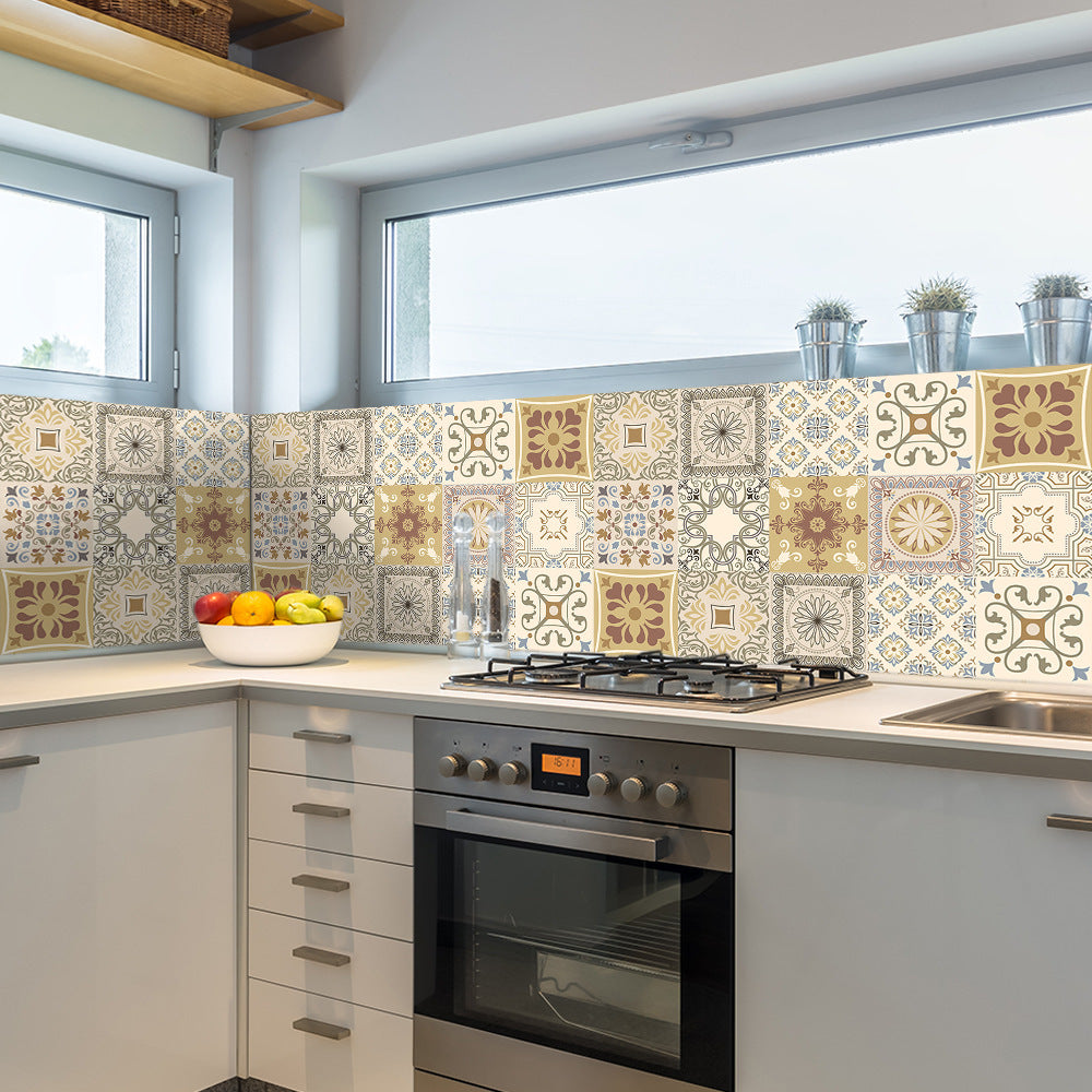 Wall Art 10pcs Moroccan Style Tile Wall Stickers Removable Decorative Kitchen Bathroom Stickers-Style 4