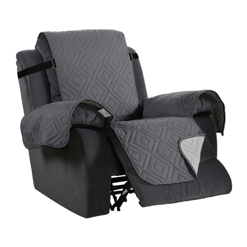 Recliner Chair Cover Water-resistant Reversible Quilted Recliner Chair Cover Sofa Slipcover with Non Slip Strap Couch Protector - Grey