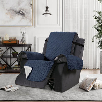 Recliner Chair Cover Water-resistant Reversible Quilted Recliner Chair Cover Sofa Slipcover with Non Slip Strap Couch Protector - Navy