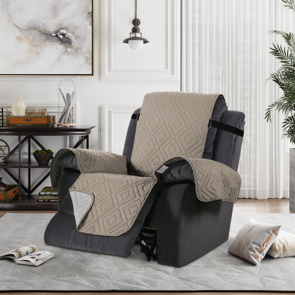 Recliner Chair Cover Water-resistant Reversible Quilted Recliner Chair Cover Sofa Slipcover with Non Slip Strap Couch Protector - Khaki