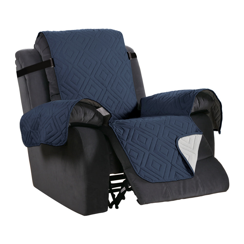 Recliner Chair Cover Water-resistant Reversible Quilted Recliner Chair Cover Sofa Slipcover with Non Slip Strap Couch Protector - Navy