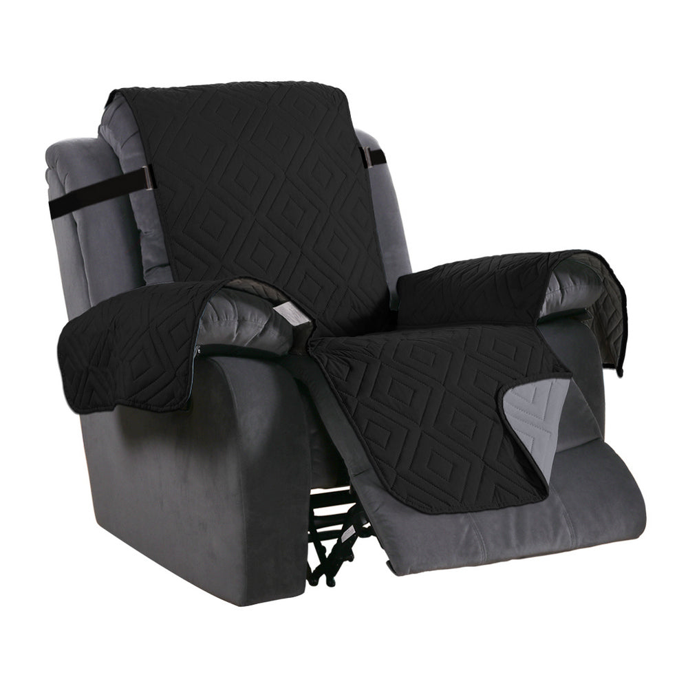 Recliner Chair Cover Water-resistant Reversible Quilted Recliner Chair Cover Sofa Slipcover with Non Slip Strap Couch Protector - Black