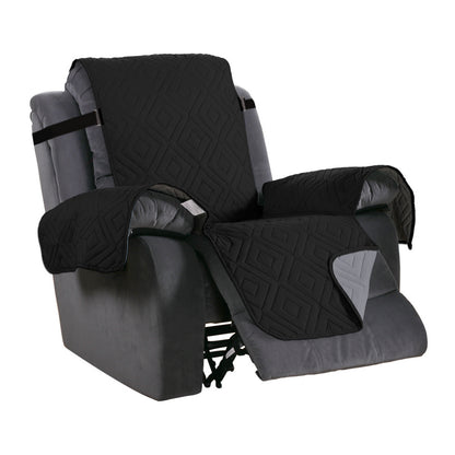 Recliner Chair Cover Water-resistant Reversible Quilted Recliner Chair Cover Sofa Slipcover with Non Slip Strap Couch Protector - Black